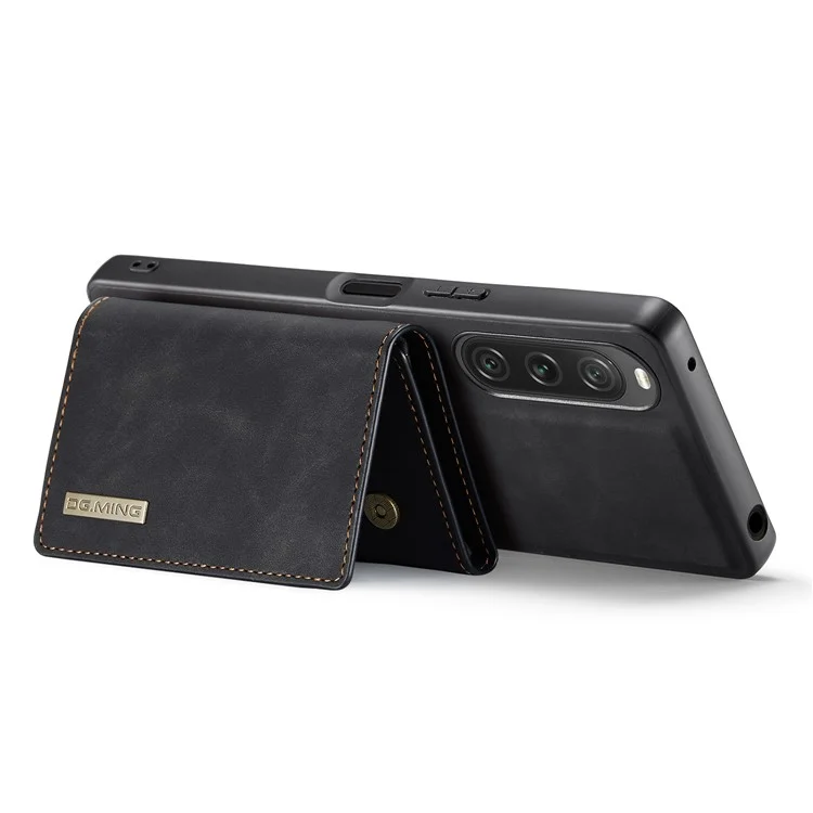 DG.MING M1 Series Anti-Drop Kickstand Case for Sony Xperia 10 V PC+TPU+PU Magnetic Wallet Phone Cover - Black