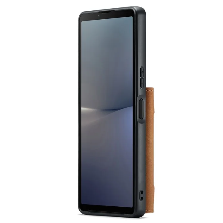 DG.MING Serie M2 para Sony Xperia 10 V Funda a prueba de golpes con soporte Funda de PU+PC+TPU con cartera magnética - Marrón