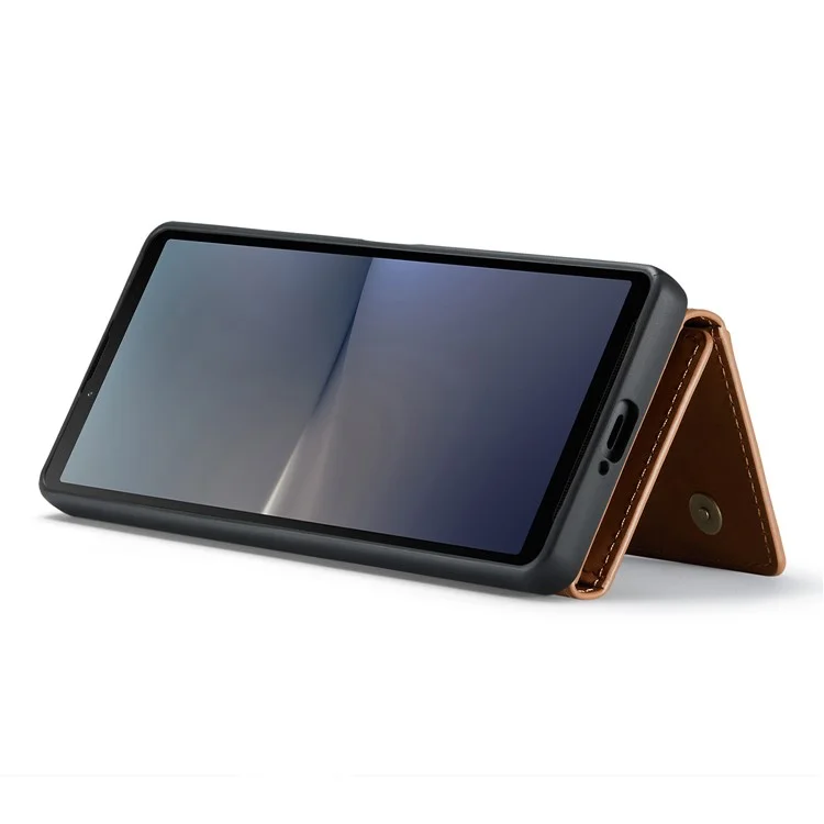 DG.MING Serie M2 para Sony Xperia 10 V Funda a prueba de golpes con soporte Funda de PU+PC+TPU con cartera magnética - Marrón