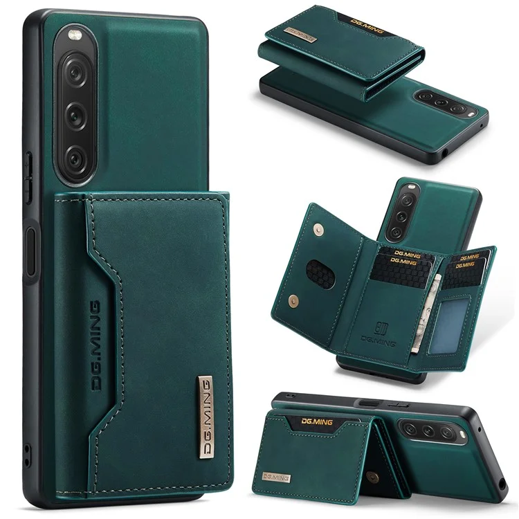 DG.MING M2 Series for Sony Xperia 10 V Shockproof Kickstand Case PU+PC+TPU Cover with Magnetic Wallet - Green