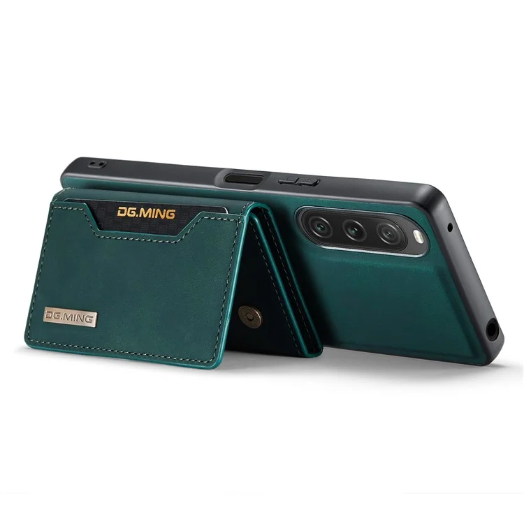 DG.MING M2 Series for Sony Xperia 10 V Shockproof Kickstand Case PU+PC+TPU Cover with Magnetic Wallet - Green