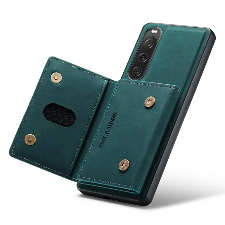 DG.MING M2 Series for Sony Xperia 10 V Shockproof Kickstand Case PU+PC+TPU Cover with Magnetic Wallet - Green