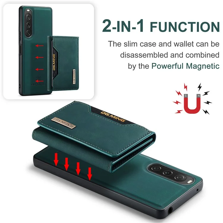 DG.MING M2 Series for Sony Xperia 10 V Shockproof Kickstand Case PU+PC+TPU Cover with Magnetic Wallet - Green