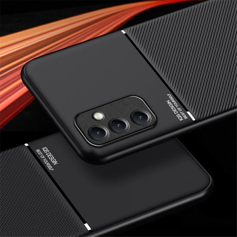 For Samsung Galaxy M14 5G Phone Case Lines Imprinted Leather+TPU Cover Support Magnetic Car Mount - Blue