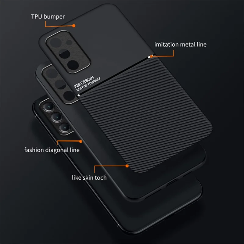 For Samsung Galaxy M14 5G Phone Case Lines Imprinted Leather+TPU Cover Support Magnetic Car Mount - Blue