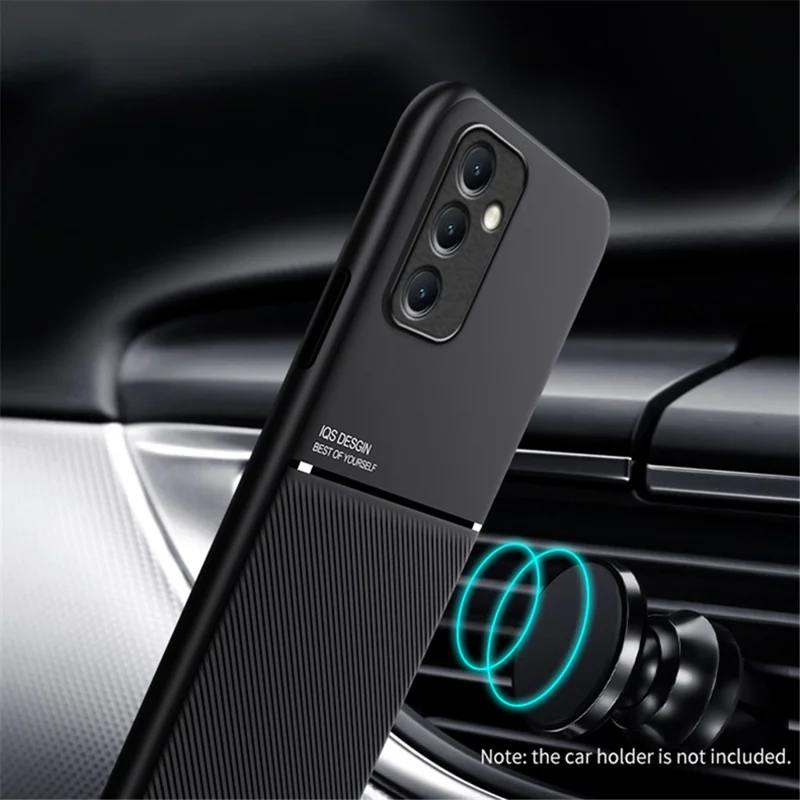 For Samsung Galaxy M14 5G Phone Case Lines Imprinted Leather+TPU Cover Support Magnetic Car Mount - Blue
