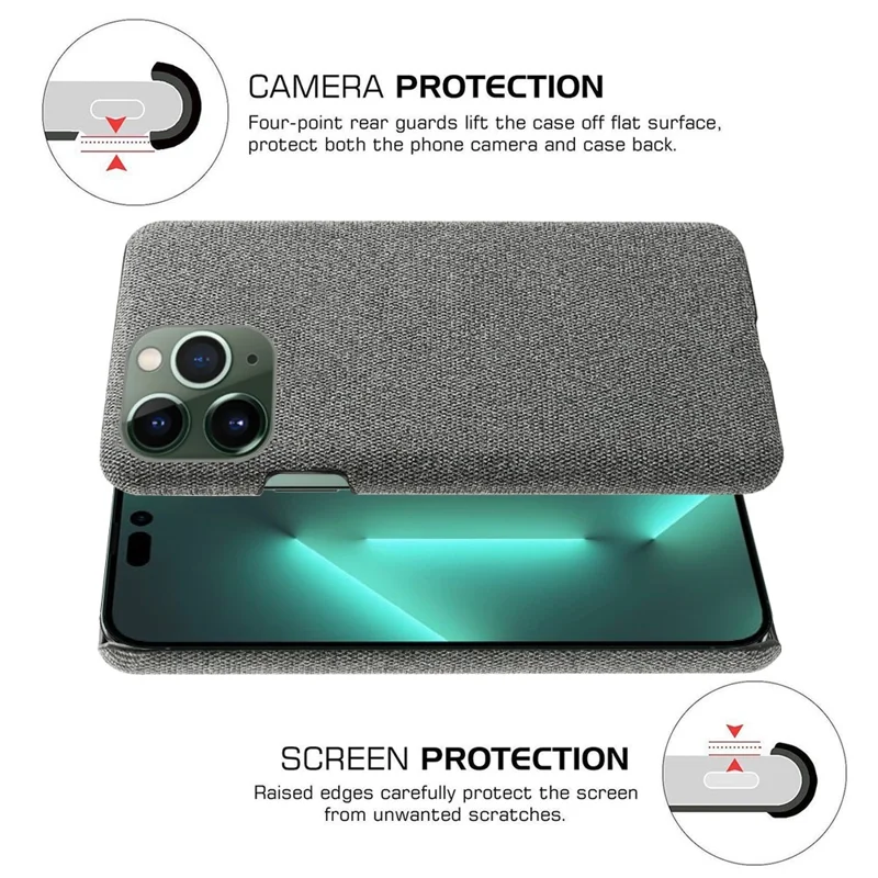 For iPhone 15 Pro Max Cloth+Hard PC Non-Slip Smartphone Case Shockproof Shell Protective Phone Cover - Grey