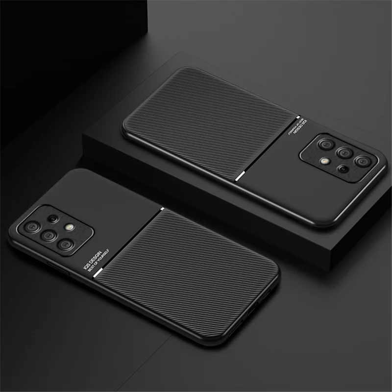 Phone Case for Samsung Galaxy A23 4G / A23 5G (Global Version) , PU Leather+TPU Lines Imprinted Cover - Black
