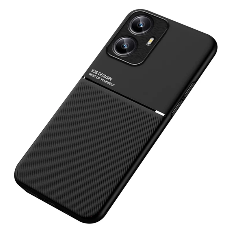 For Realme C55 4G Lines Imprinted Phone Case PU Leather+TPU Non-Slip Cover Magnetic Car Mount Supported - Black