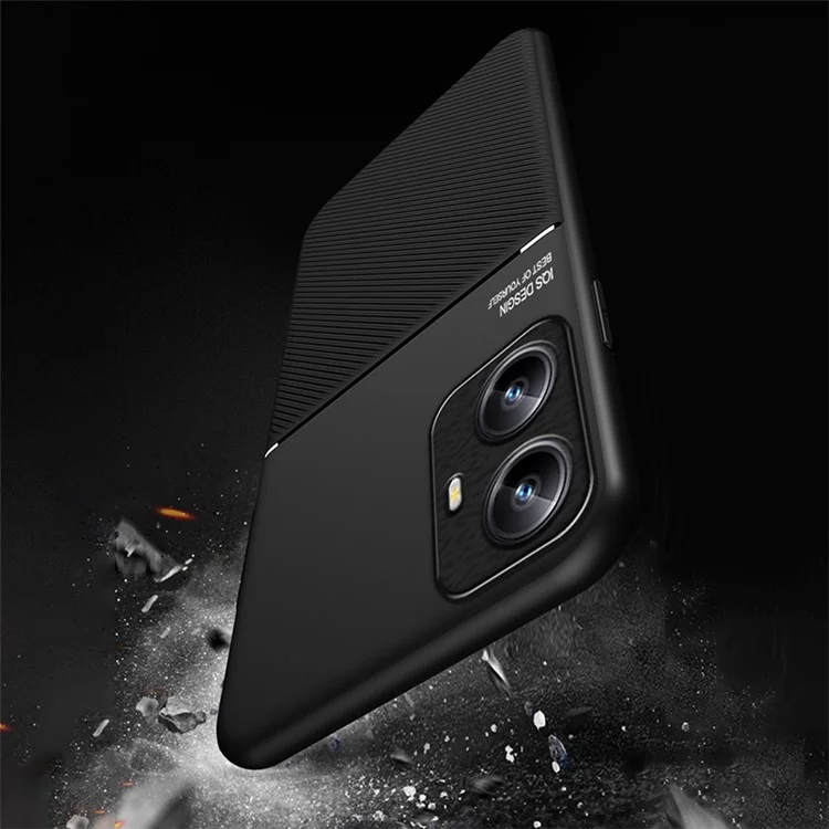 For Realme C55 4G Lines Imprinted Phone Case PU Leather+TPU Non-Slip Cover Magnetic Car Mount Supported - Black