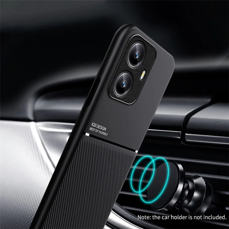 For Realme C55 4G Lines Imprinted Phone Case PU Leather+TPU Non-Slip Cover Magnetic Car Mount Supported - Black