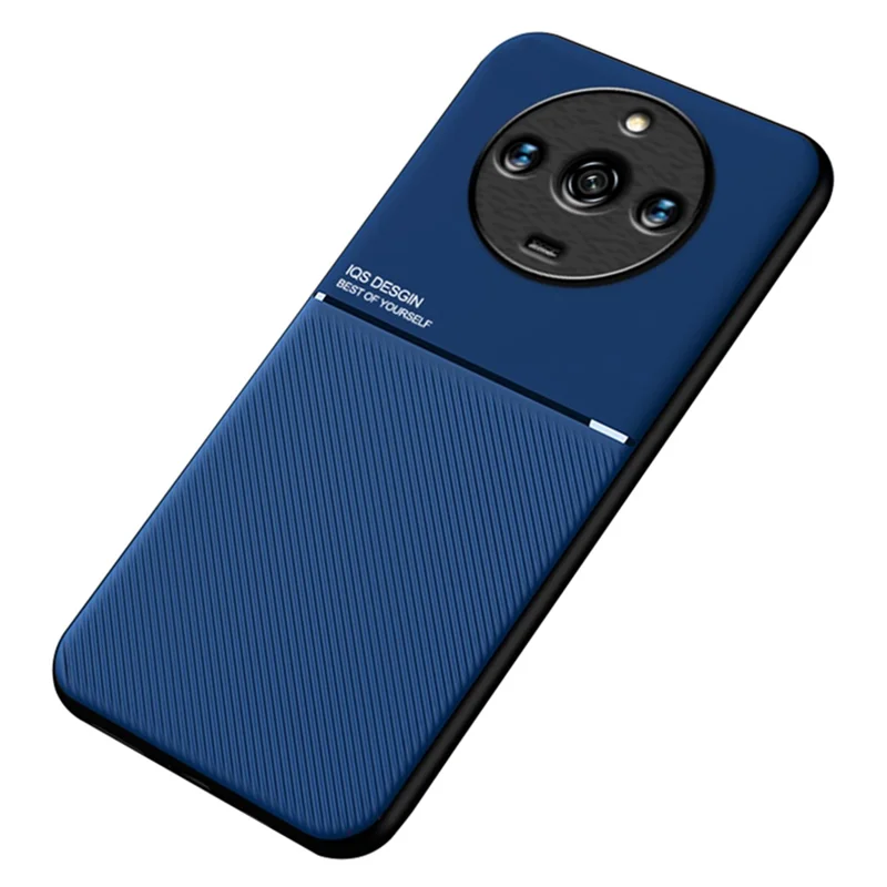 Per Realme 11 5G Case PU Leather+TPU Linee Coperchio Telefonico Impronta Con Lamiera in Metallo a Supporto Magnetico Incorporato - Blu