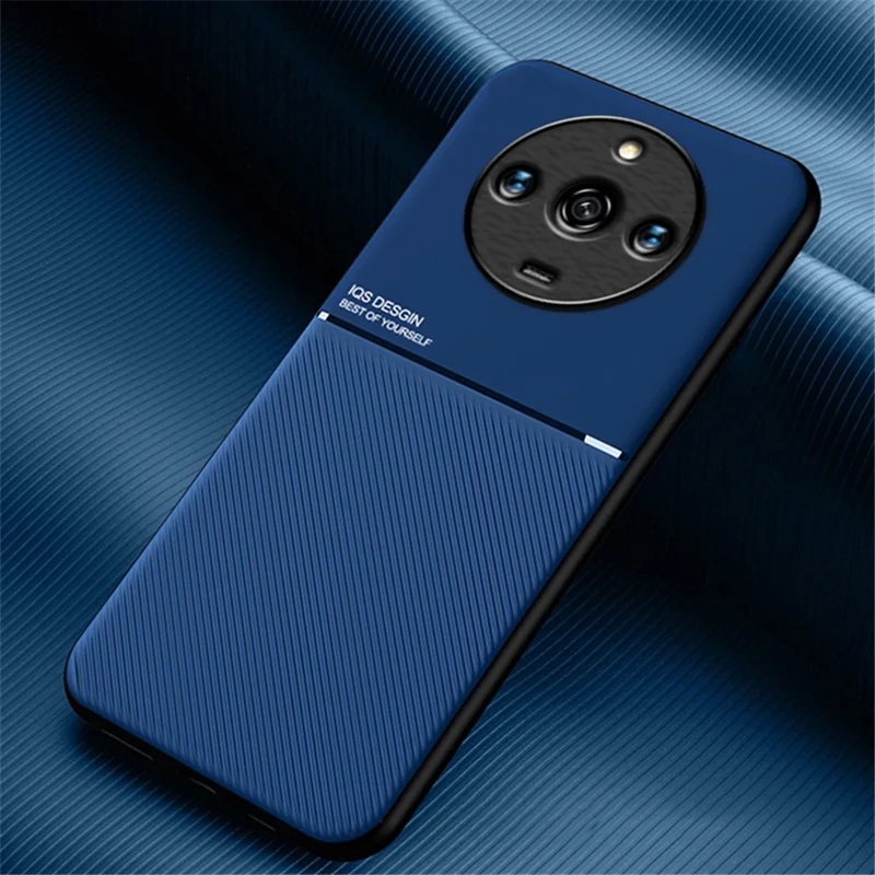 Per Realme 11 5G Case PU Leather+TPU Linee Coperchio Telefonico Impronta Con Lamiera in Metallo a Supporto Magnetico Incorporato - Blu