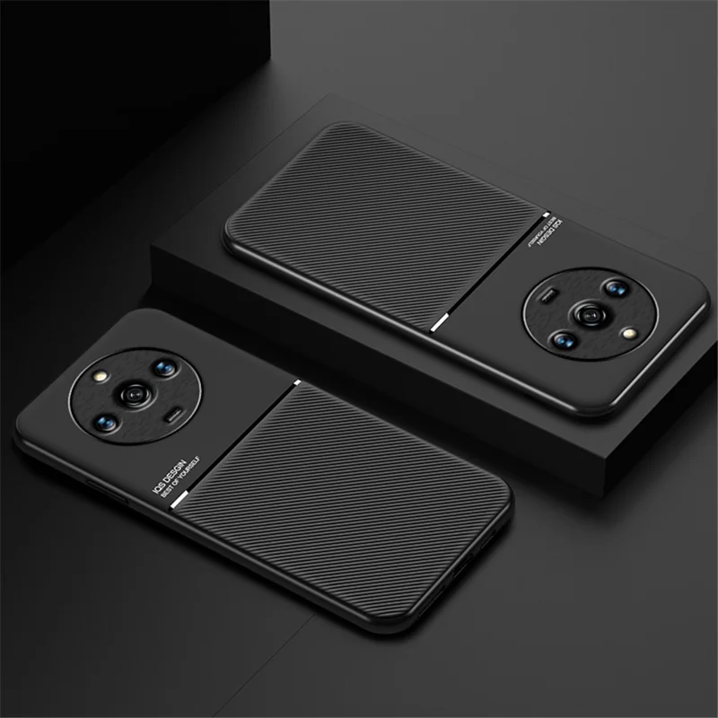 Per Realme 11 5G Case PU Leather+TPU Linee Coperchio Telefonico Impronta Con Lamiera in Metallo a Supporto Magnetico Incorporato - Blu