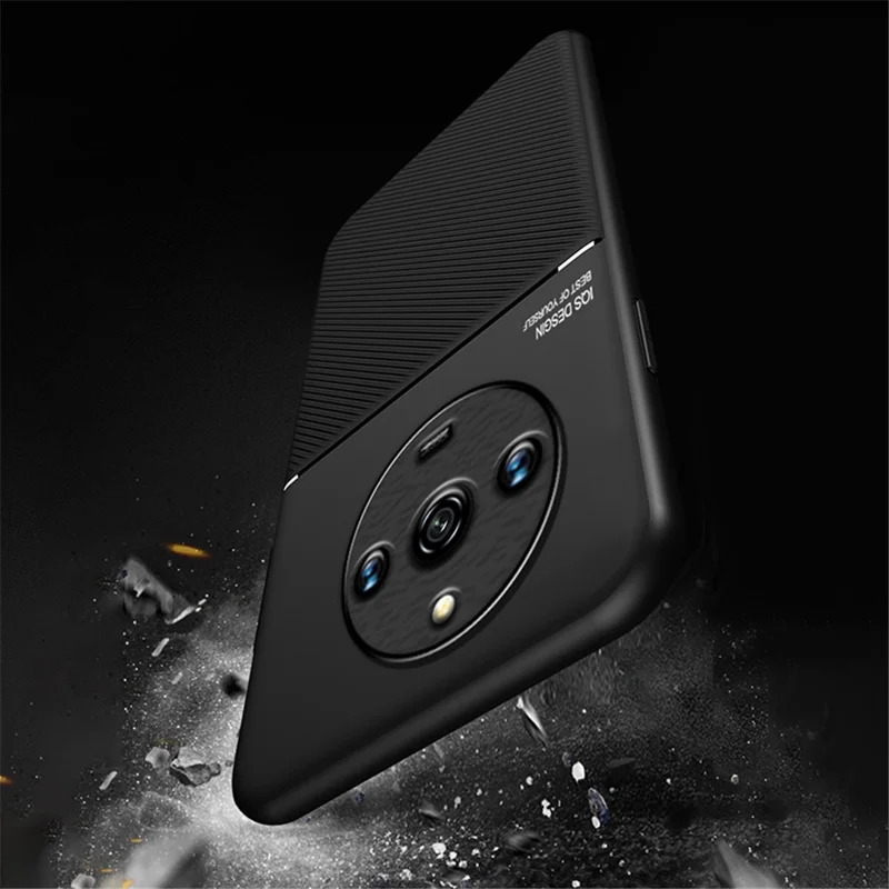 Per Realme 11 5G Case PU Leather+TPU Linee Coperchio Telefonico Impronta Con Lamiera in Metallo a Supporto Magnetico Incorporato - Blu
