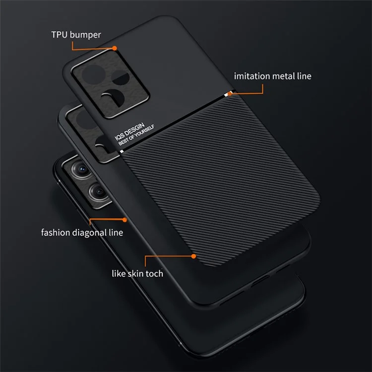Чехол для телефона Infinix Hot 30i X669, из искусственной кожи+ТПУ+ПК с нанесенными линиями, с встроенным магнитным держателем, металлическая пластина - черный