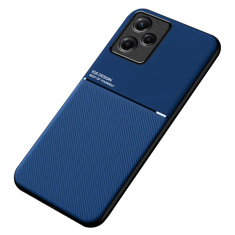 Phone Case for Infinix Hot 30i X669 , PU Leather+TPU+PC Lines Imprinted Cover with Built-In Magnetic Holder Metal Sheet - Blue
