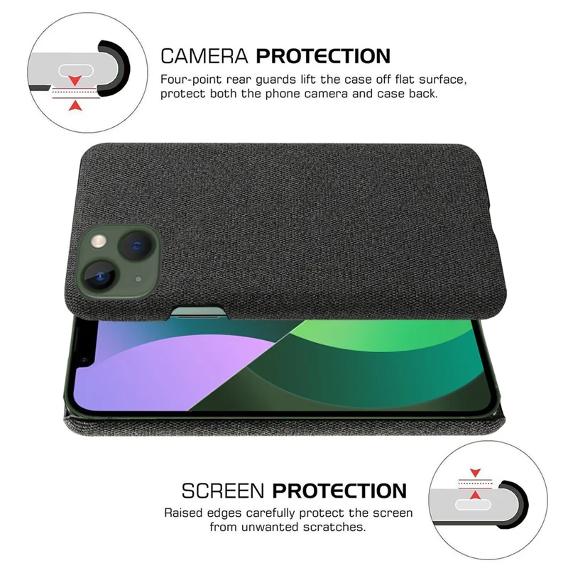For iPhone 15 Plus Anti-collision Hard PC+Cloth Phone Cover Shell Protective Mobile Phone Case - Black