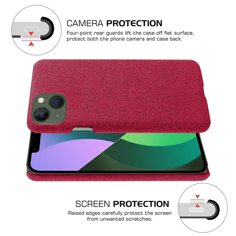 For iPhone 15 Cell Phone Case Shockproof Shell Anti-Dust Cloth+Hard PC Phone Cover - Red