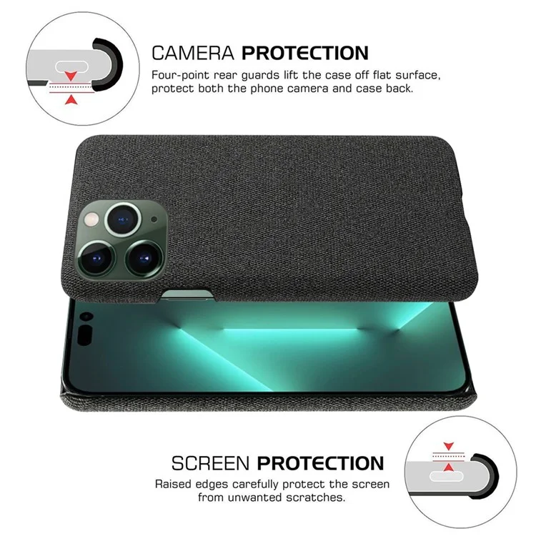 For iPhone 15 Pro Non-Slip Case Cloth+Hard PC Shockproof Shell Protective Phone Cover - Black