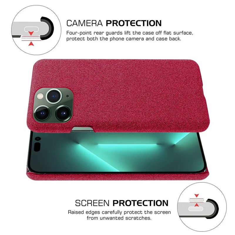 For iPhone 15 Pro Non-Slip Case Cloth+Hard PC Shockproof Shell Protective Phone Cover - Red