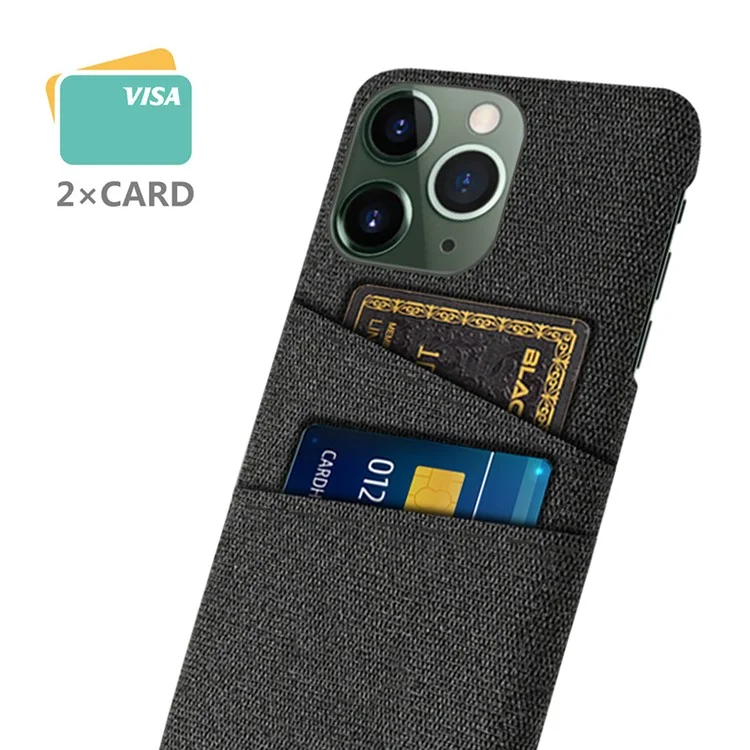 Dual Card Holder Phone Case für iPhone 15 Pro Max Harte PC + Tuch Anti-Kratzer Handyhülle - Schwarz