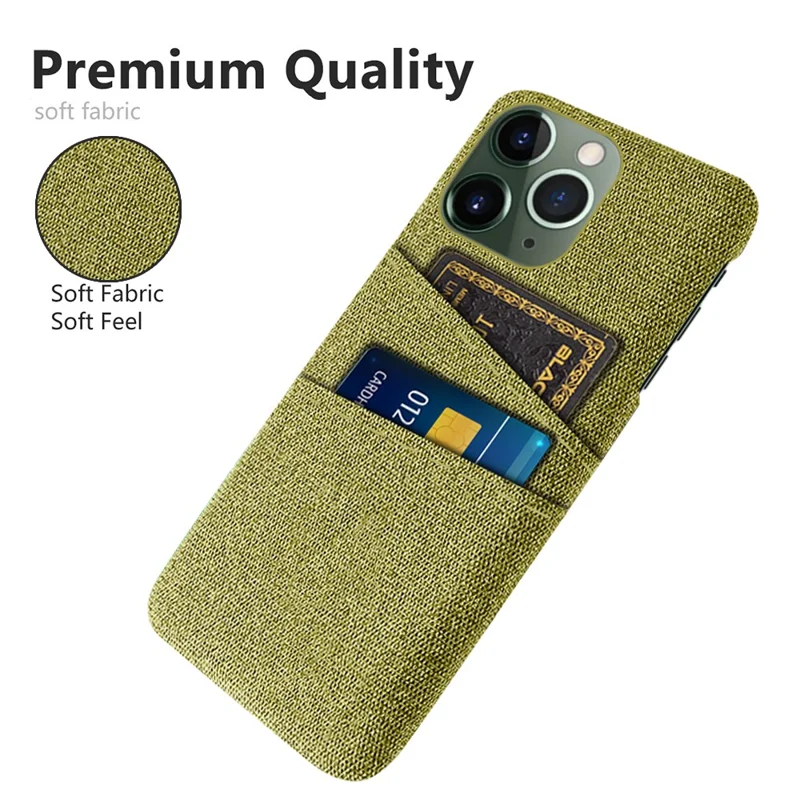 Dual Card Holder Phone Case for iPhone 15 Pro Max Hard PC + Cloth Anti-scratch Phone Cover - Yellow