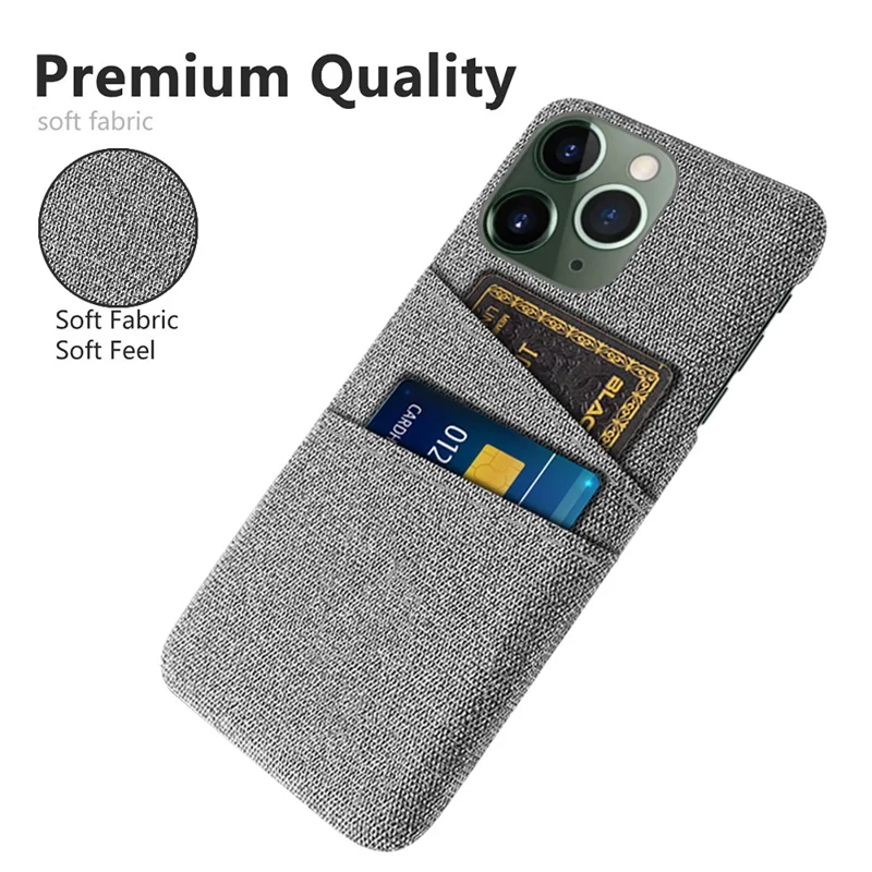 Dual Card Holder Phone Case for iPhone 15 Pro Max Hard PC + Cloth Anti-scratch Phone Cover - Light Grey