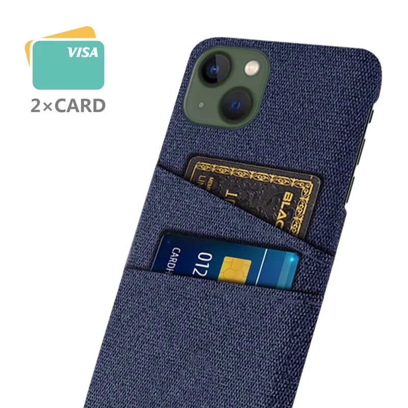 Slim Phone Case for iPhone 15 Plus Hard PC + Cloth Anti-Drop Phone Cover with Dual Card Holder - Blue