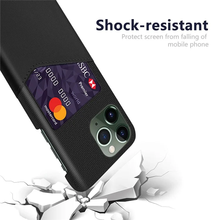 Protective Phone Case for iPhone 15 Pro Cloth Texture PU Leather Coated PC Cover with Card Holder - Black