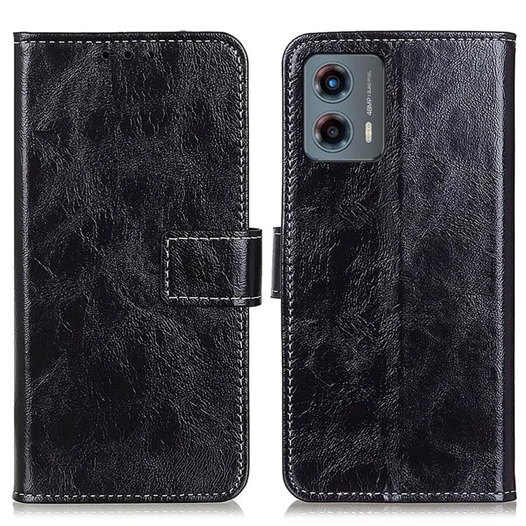 Per Motorola Moto G 5G (2023) Custodia Portafoglio Telefono Retro Texture Crazy Horse Stand Custodia in Pelle PU - Nero
