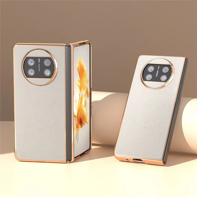 For Huawei Mate X3 5G Genuine Cow Leather + PC Case Electroplating Protective Phone Cover - Grey