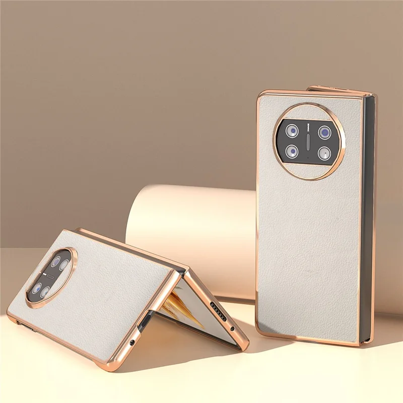 For Huawei Mate X3 5G Genuine Cow Leather + PC Case Electroplating Protective Phone Cover - Grey