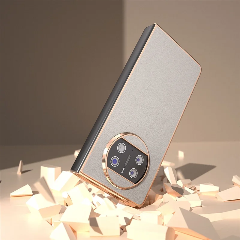 For Huawei Mate X3 5G Genuine Cow Leather + PC Case Electroplating Protective Phone Cover - Grey
