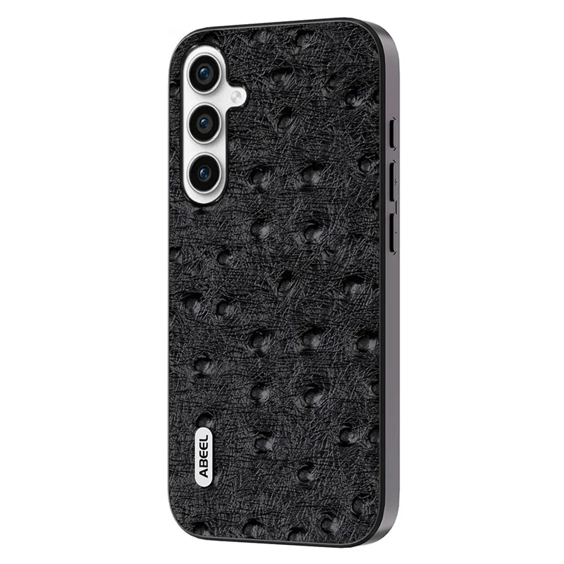 ABEEL For Samsung Galaxy A54 5G Ostrich Texture Back Cover Genuine Cow Leather+PC+TPU Protective Phone Case - Black