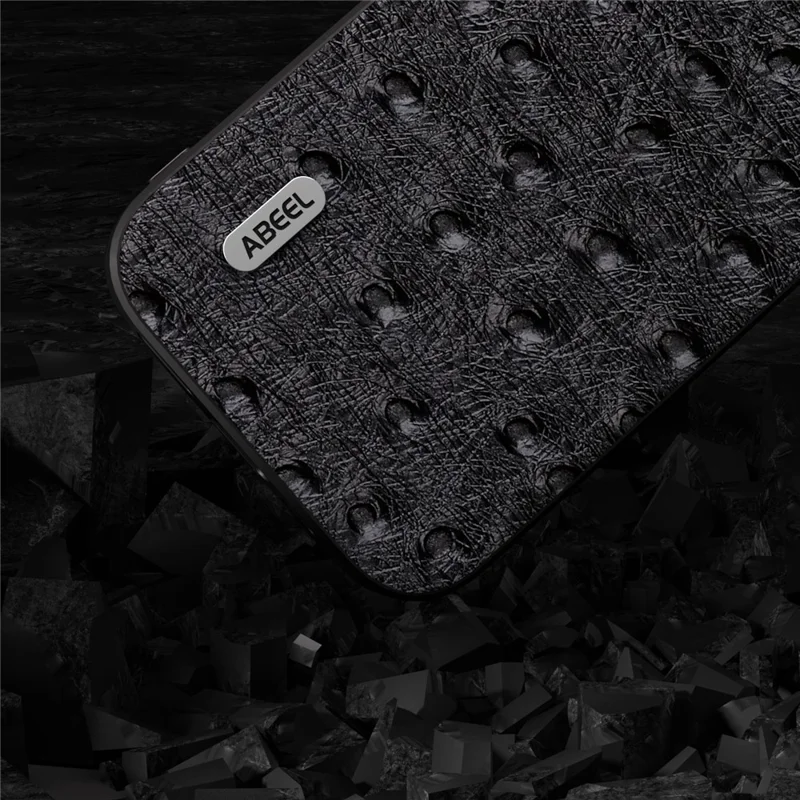ABEEL For Samsung Galaxy A54 5G Ostrich Texture Back Cover Genuine Cow Leather+PC+TPU Protective Phone Case - Black