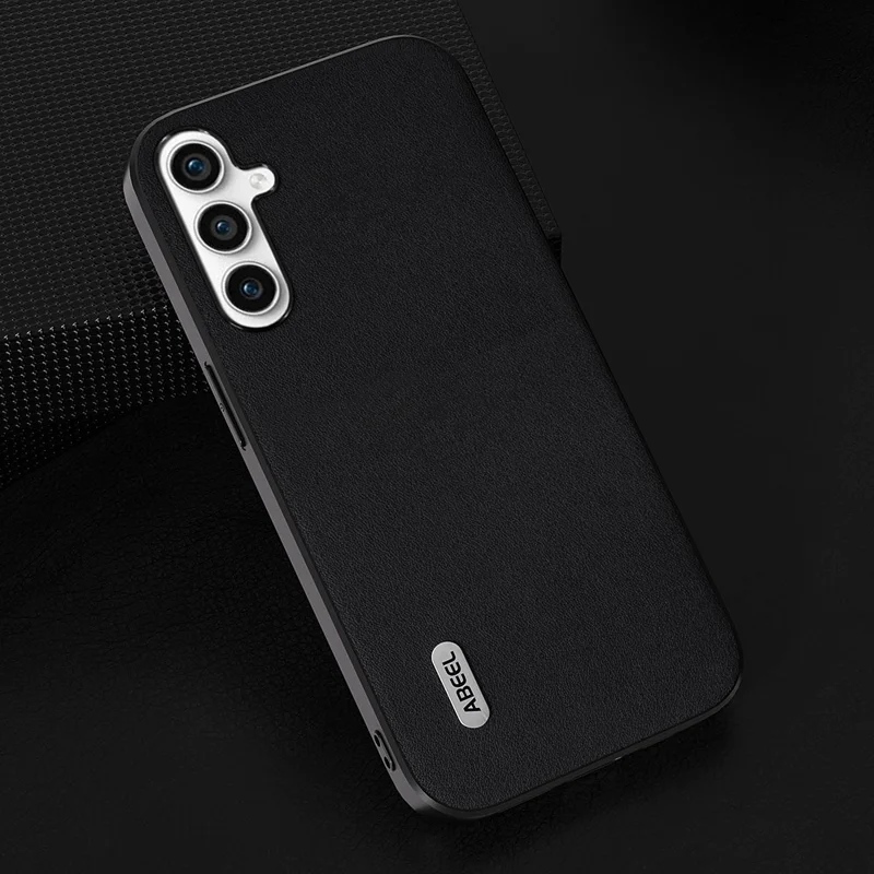 ABEEL Phone Cover for Samsung Galaxy A34 5G , Genuine Cow Leather+PC+TPU Nappa Texture Non-Slip Case - Black