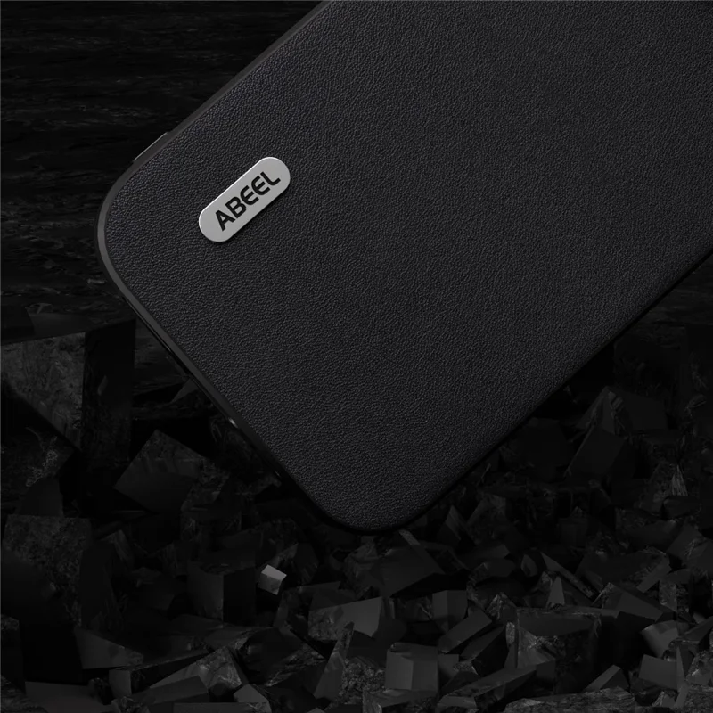ABEEL Phone Cover for Samsung Galaxy A34 5G , Genuine Cow Leather+PC+TPU Nappa Texture Non-Slip Case - Black
