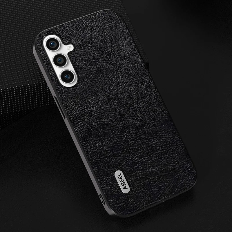 ABEEL para Samsung Galaxy A24 4G (162.1 x 77.6 x 8.3mm) Caso de teléfono retro de cuero PU con revestimiento de TPU+PC y textura de lichí - Negro