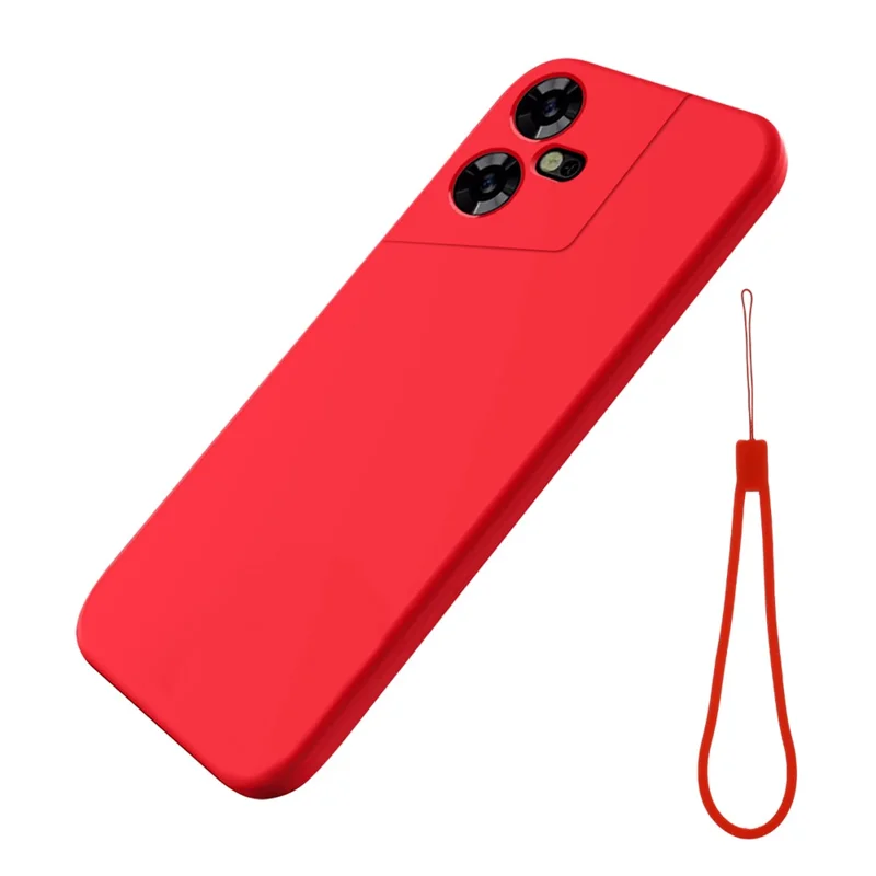 For TECNO Pova Neo 3 4G Liquid Silicone Cover Shockproof Soft Lining Phone Case with Strap - Red