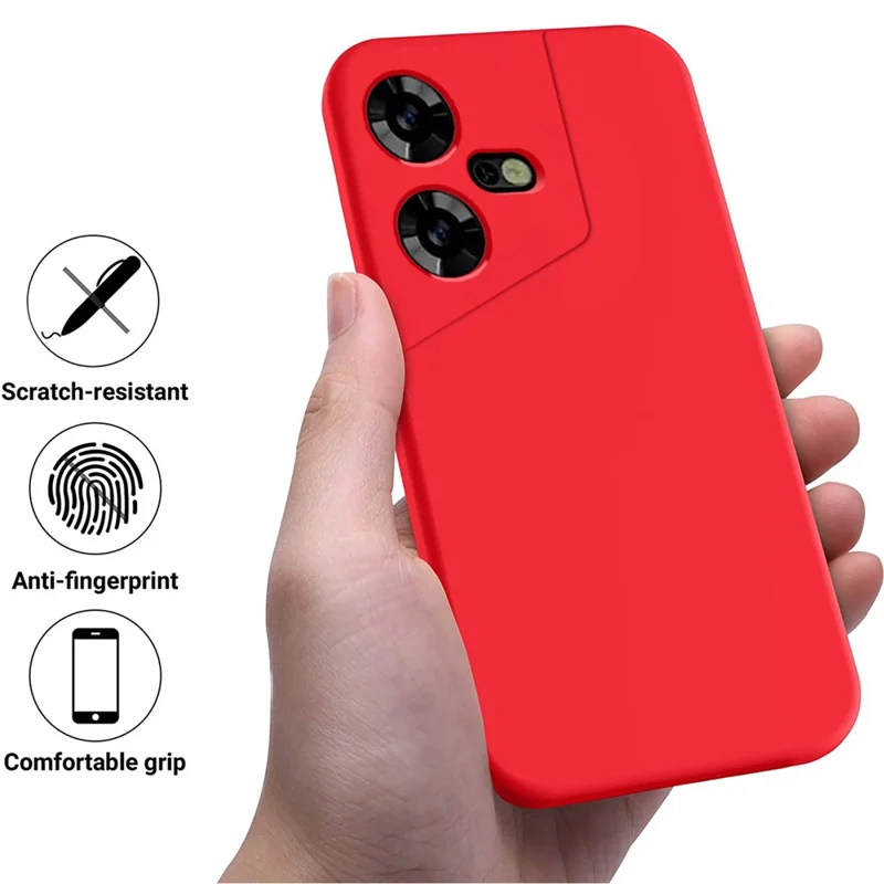 For TECNO Pova Neo 3 4G Liquid Silicone Cover Shockproof Soft Lining Phone Case with Strap - Red