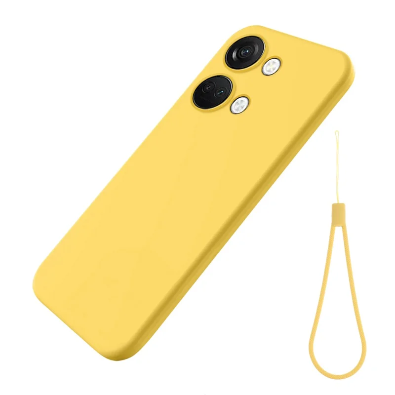 Étui de téléphone en silicone liquide pour OnePlus Nord 3 5G / Ace 2V, protecteur de téléphone doublé de matériau doux, housse antichoc avec dragonne - Jaune