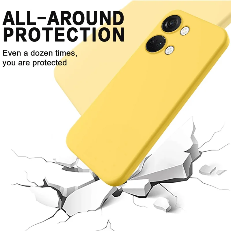 Étui de téléphone en silicone liquide pour OnePlus Nord 3 5G / Ace 2V, protecteur de téléphone doublé de matériau doux, housse antichoc avec dragonne - Jaune