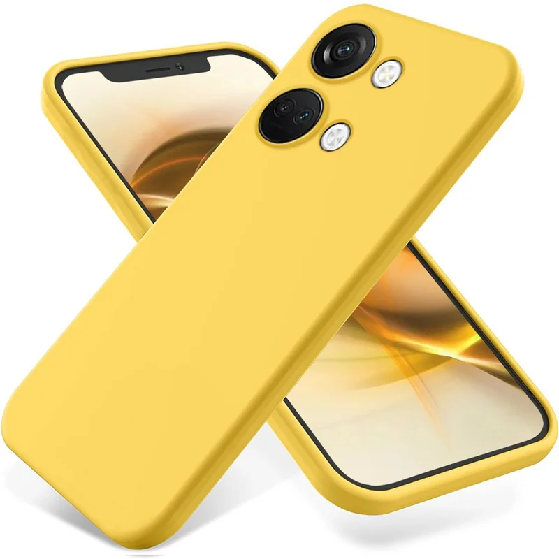 Étui de téléphone en silicone liquide pour OnePlus Nord 3 5G / Ace 2V, protecteur de téléphone doublé de matériau doux, housse antichoc avec dragonne - Jaune
