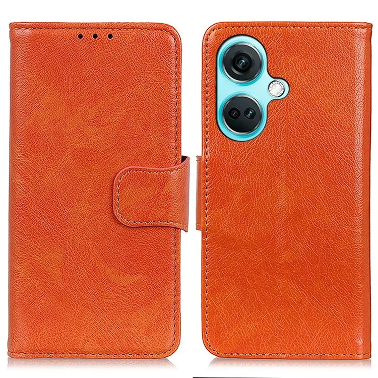 Pour OnePlus Nord CE3 5G Étui portefeuille en cuir fendu Texture Nappa Housse de téléphone avec fonction de support - Orange
