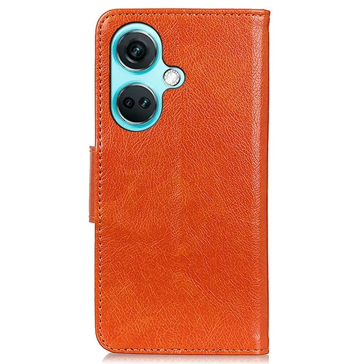 Pour OnePlus Nord CE3 5G Étui portefeuille en cuir fendu Texture Nappa Housse de téléphone avec fonction de support - Orange