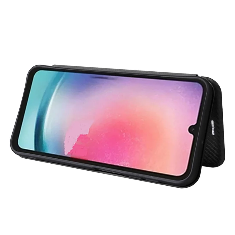 For Samsung Galaxy A25 5G (Global) (161.0 x 76.5 x 8.3mm) Card Holder Case Carbon Fiber Texture Phone Leather Stand Cover - Black