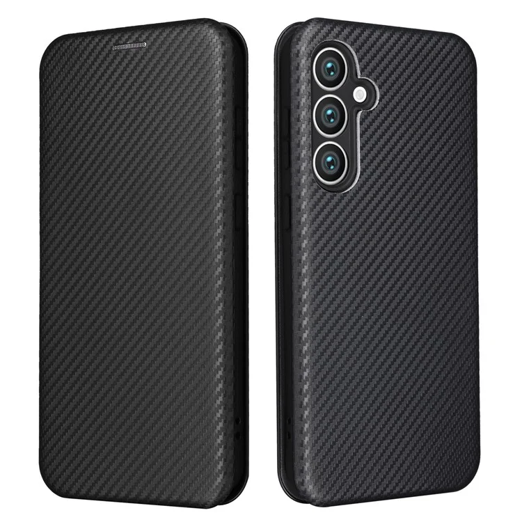 Carbon Fiber Textur Schale für Samsung Galaxy S23 FE, Kartenfach Handyhülle Leder Ständer Hülle - Schwarz