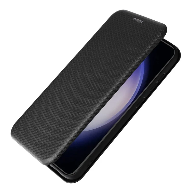 Carbon Fiber Textur Schale für Samsung Galaxy S23 FE, Kartenfach Handyhülle Leder Ständer Hülle - Schwarz