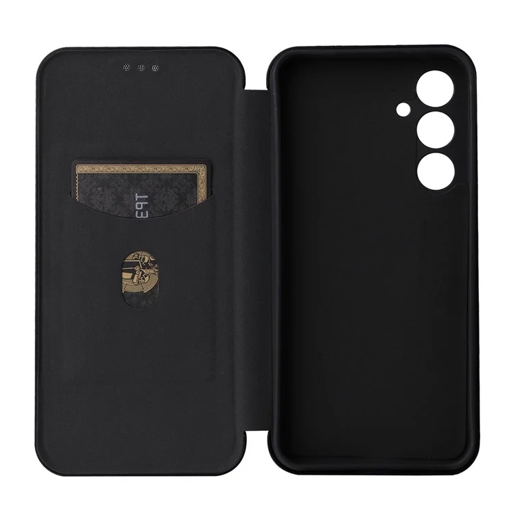 Carbon Fiber Textur Schale für Samsung Galaxy S23 FE, Kartenfach Handyhülle Leder Ständer Hülle - Schwarz